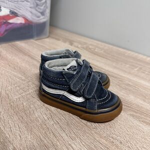 Vans Blue and White High-Top Sneakers with Velcro Straps